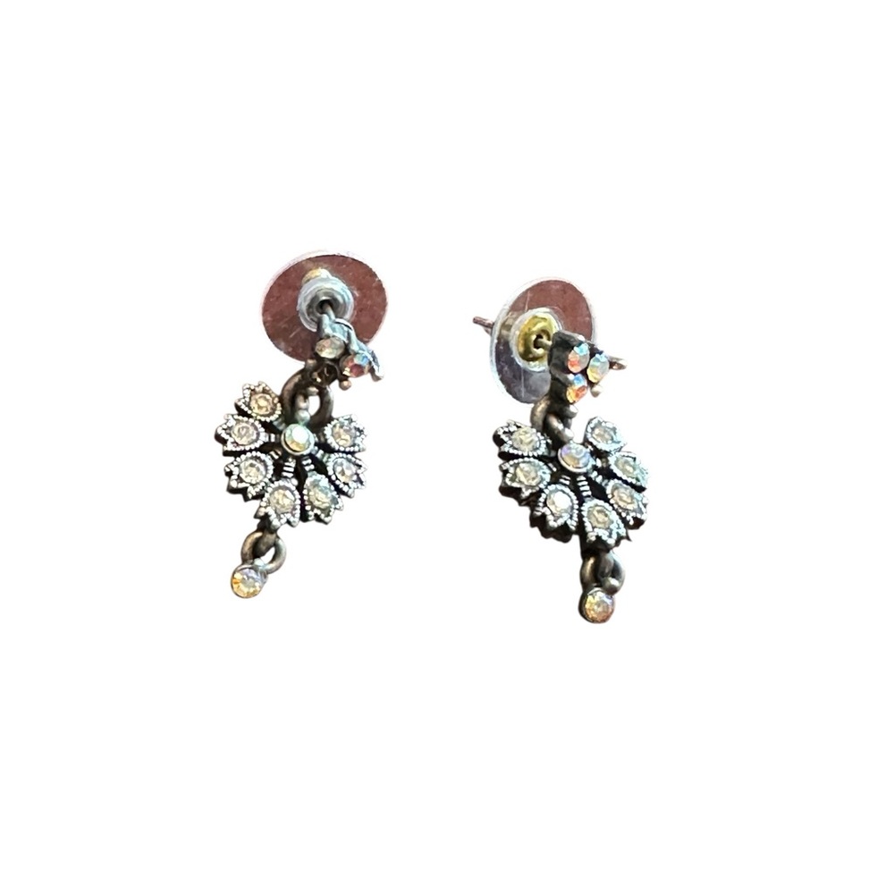 Vintage Gunmetal and Rhinestone Accented Drop Earrings